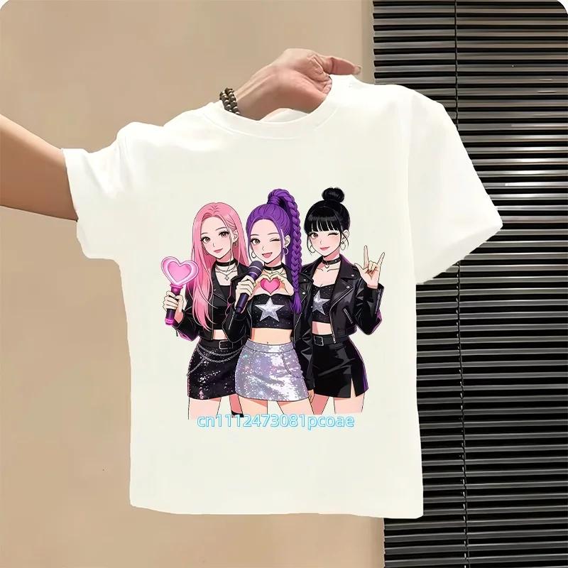 Kpop Childrens T Shirt Cartoon Graphic Short Sleeve Summer Comfortable Top Funny Gift for Fans Harajuku TShirts Girls Clothes