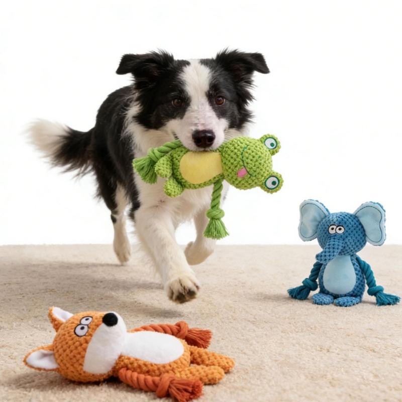Squeaky Plush Cotton Rope Dog Toy For Interactively Play Teeth Cleaning And Anxieties Relief In Small Media Dog