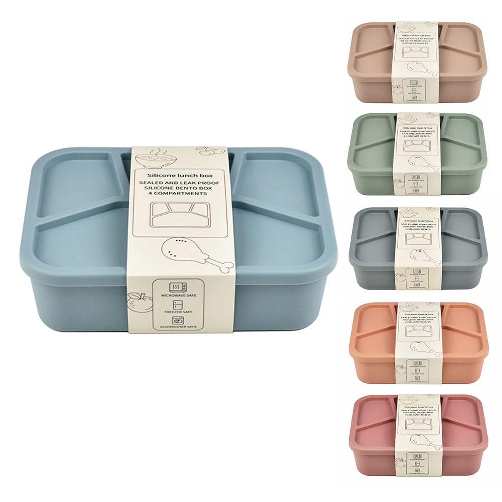 Temperaturbeständige Silikon-Lunchbox Auslaufsicher 4 Fächer Essensbox Tragbar Verdickt Lebensmittelaufbewahrungsbox Büro