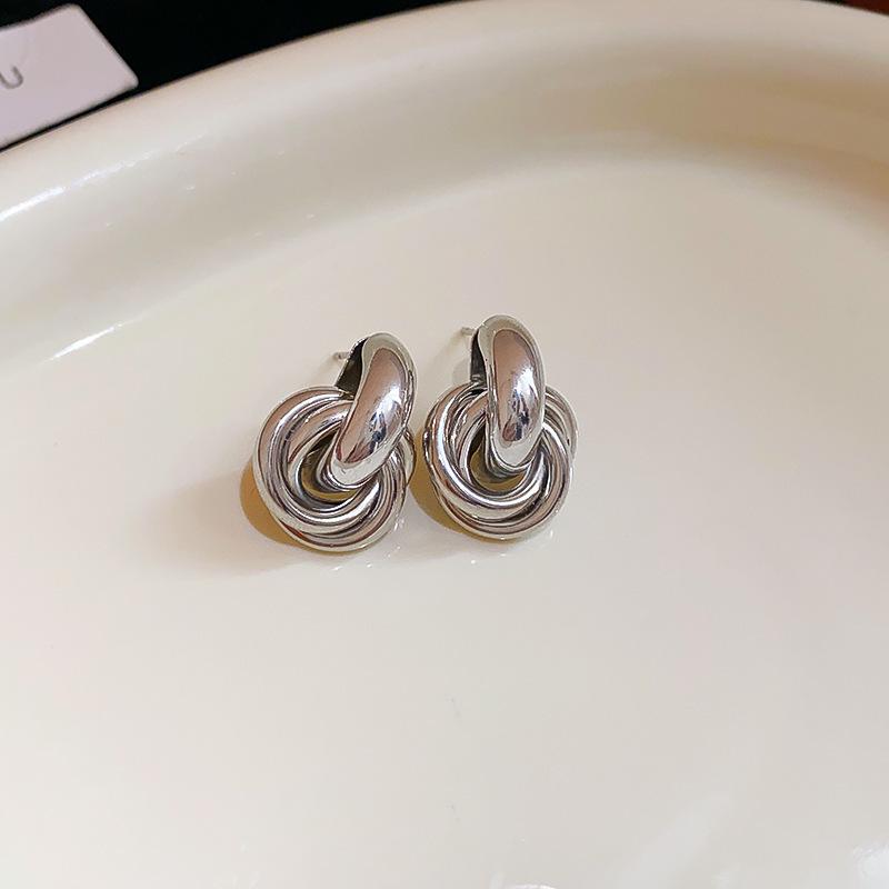 Vintage Silver Needle C-Shaped Diamond Pearl Stud Earrings - Elegant and Versatile Niche High-End Jewelry