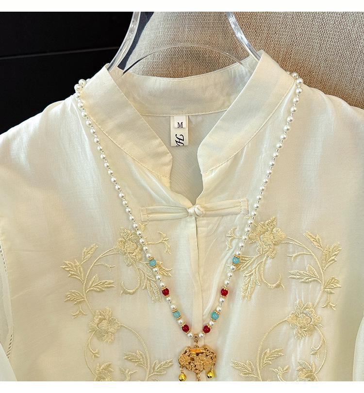 High-Quality Chinese Embroidery Top, Stand Collar, Spring/Summer, Lightweight, Casual Wear