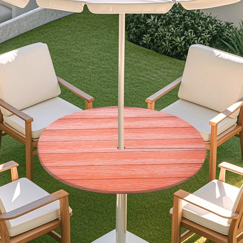 Copritavolo Rotondo da Esterno con Effetto Legno Impermeabile Orlo Elastico Per Patio Giardino Sala da Pranzo
