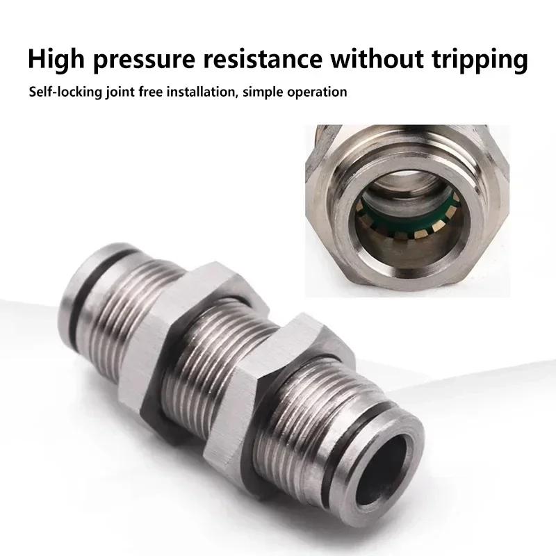304 Stainless Steel Connectors Fittings PM Air Tube 6mm8mm10mm Push in Hose Connector Quick Release Pneumatic Partition Fitting