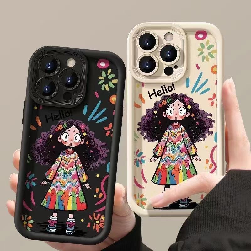 Curly Hair Girl Applies To Iphone16pro Mobile Phone Case Apple 15 Anti-drop 14 Cartoon 13promax New 16x