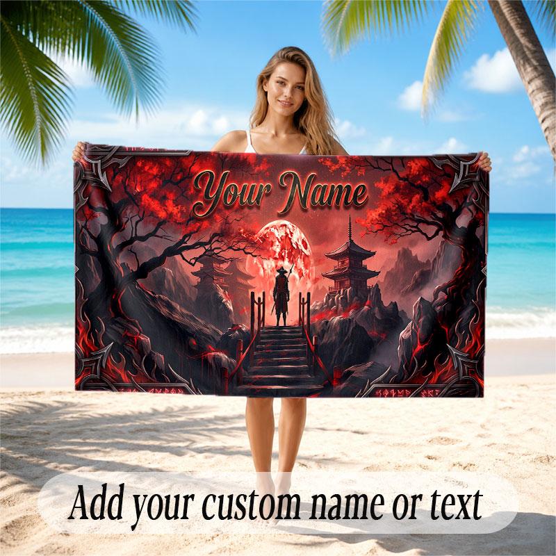 Mushroom Forest Theme Soft Beach Towel Personalized Custom Name Text Towel Portable for Beach Pool Travel