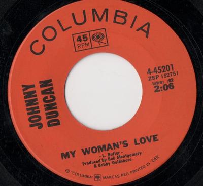 7-Zoll Schallplatte JOHNNY DUNCAN - My Woman's Love 445201 Columbia 1970 Kanada Folk Gebraucht