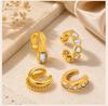 Ear Cuff Cartilage Stacking C-Shaped CZ Thick Earring, 18K Gold Plated Stainless Steel Clip On, 1Pc Single Fake Piercing Jewelry