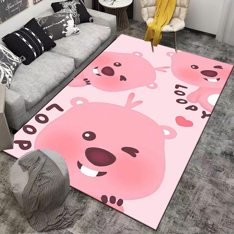 Pink Cartoon Bear Pattern Carpet with "Loopy" Lettering Design Suitable for use as an anti-slip for living room bedroom sofas