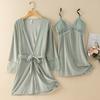 New Autumn Velvet Pajamas Two-piece Robe Set Feminine Lace See-through Robe Bathrobe Casual Velvet Home Clothes
