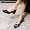 Thick heel high heels are not tired of feet 2025 new red women's shoes Xiuhe wedding shoes medium heel patent leather square head women's single shoes
