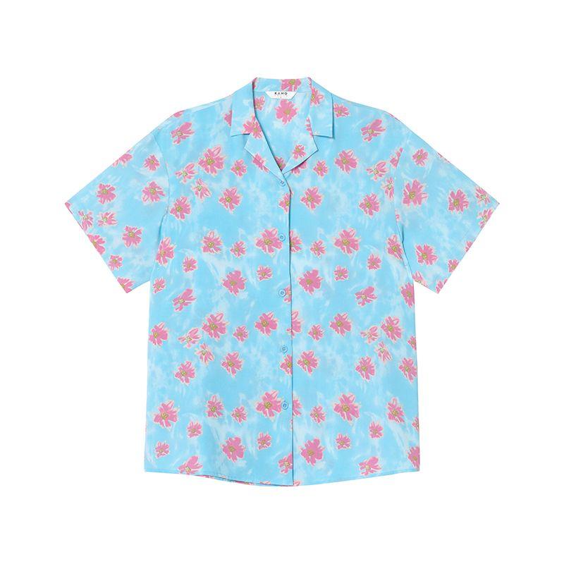 Flower Printing Women's Shirts Vacation Style Casual Short Sleeved Bloues Summer New Versatile Ladies Clothing
