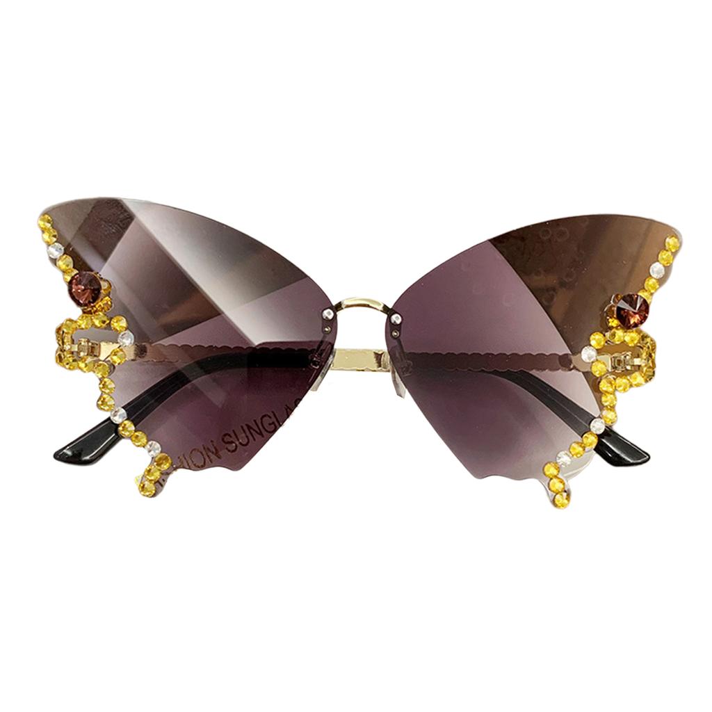 Butterfly Glasses Women Rimless Sunglasses Small Face Diamond Butterfly Sunglasses Rhinestone Bling Sunglasses Cat-Eye