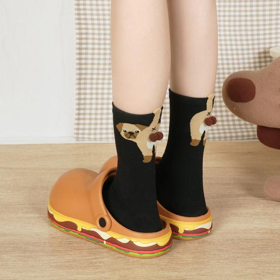 Women's Cute Dog Socks with 3D Fuzzy Balls Funny Novelty Animal Print Crew Cotton Socks for Women Girls Dog Lovers