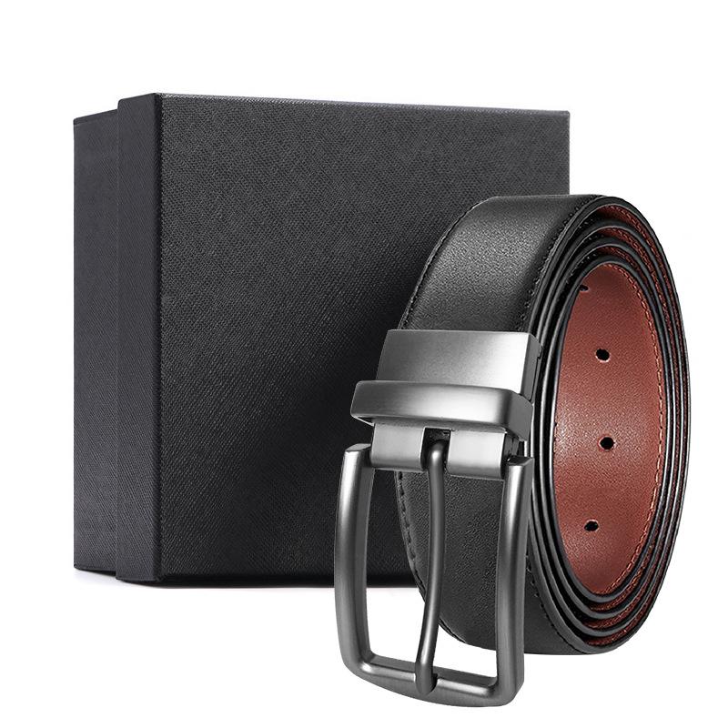 eather in uckle Belt en's Belt ift Box owhide Men's Business Casual Jeans ouble-ided Simple Belt