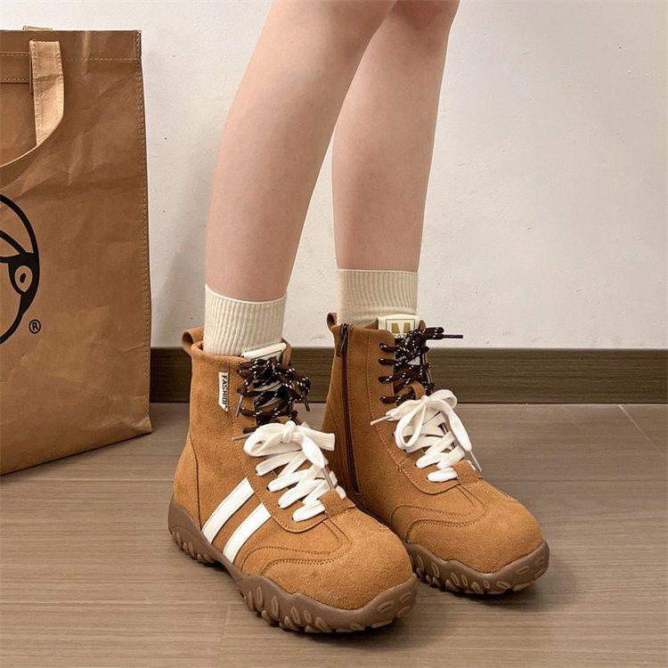 

Cowhide version~ thick-soled inner height-increasing leather velvet women s new versatile casual high-top German training shoes in autumn and winter 35