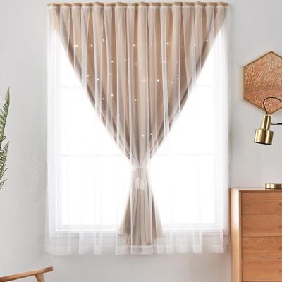 1 Pc Non-perforated Hollow Star Curtain Self-Adhesive Double Layer Bedrroom Curtain Detachable Washable Stars Blackout Curtains
