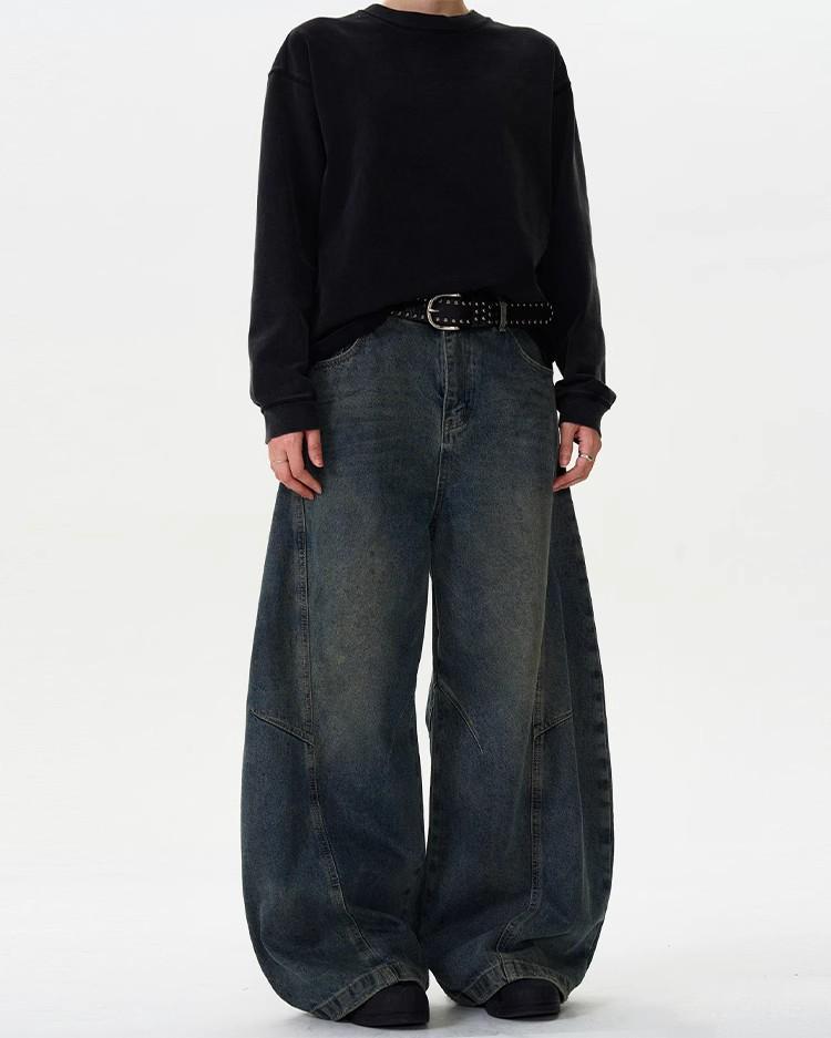 American Retro Washed Distressed Wide-Leg Jeans - Unisex Casual Trend