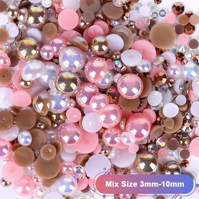 Hot Sale Color Mixed Semicircular Pearl Resin Diamond Mixed 3-10Mm Highlight Abs Pearl Diy Jewelry