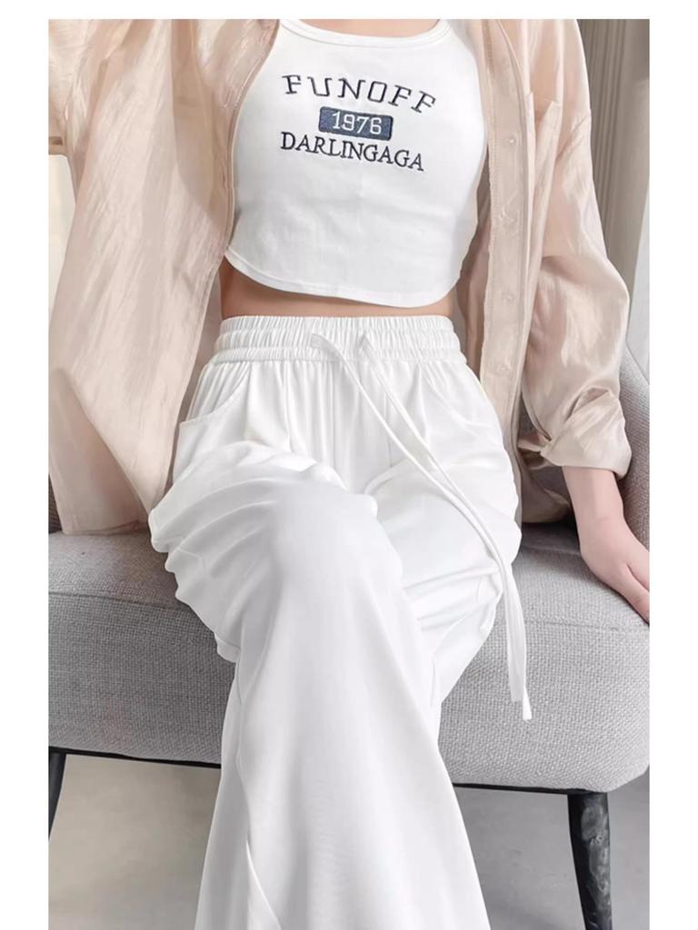 Women's Summer High-Waist Wide-Leg Ice Silk Pants: Lightweight, Sun-Protective, Quick-Dry, Loose, Straight-Leg, and Casual.