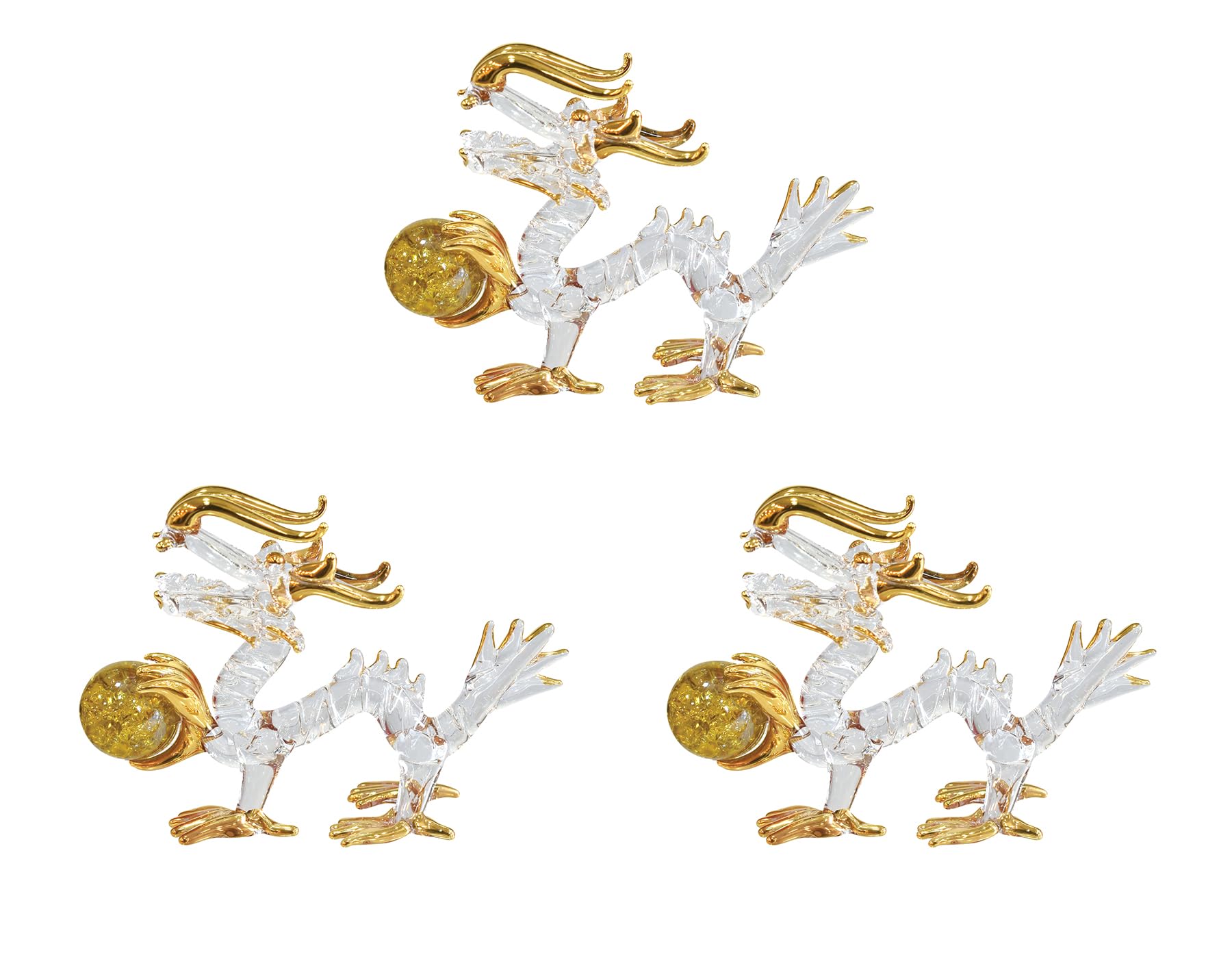 

Fourcart Handmade Glass Feng Shui Wealth Dragon Statue, 2-inch x 3-Piece Set