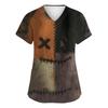 Women's Fashion Short Sleeve Halloween Print V-Neck Pocket Workwear Tops