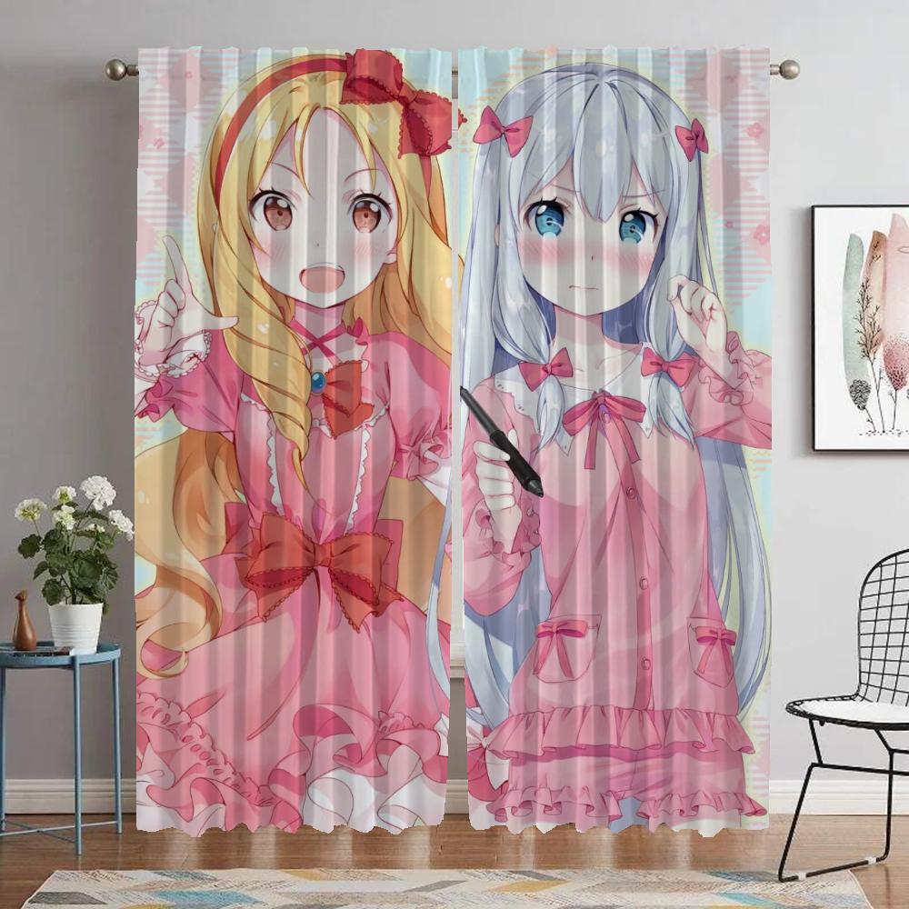 Eromanga Sensei Curtains for Living Room Curtain Home Interior Curtains 2 Pieces Partition Halloween Decoration Shades Kitchen