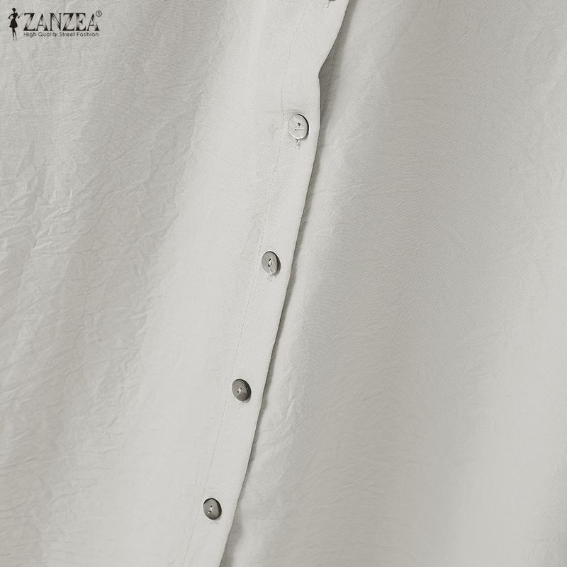 ZANZEA Women Casual Turn Down Collar Solid Color Short Sleeve Dress
