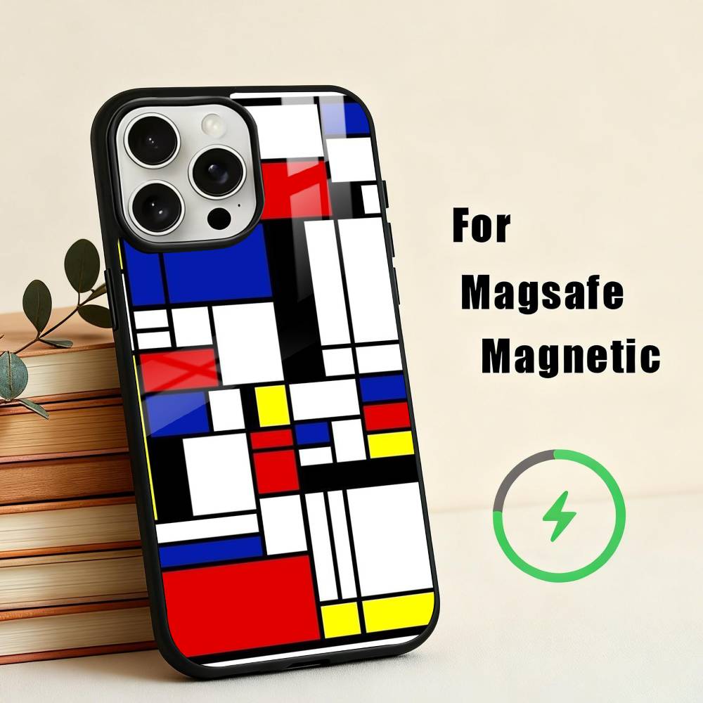 Grid T-TOPLBPCS M-Mondrian  Phone Case For iPhone17,16,15,14,13,12,11 Plus,Pro Max Magnetic For Magsafe Wireless Charging