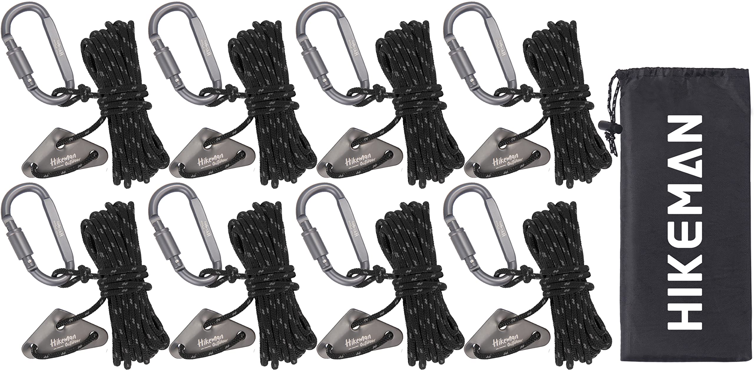 

Adjustable Paracord Tent Rope with Tarp Reflective 4mm 4m with Adjustable 350kg Load Includes Storage Bag Carabiners, Rope, Guyline, Material, чёрный