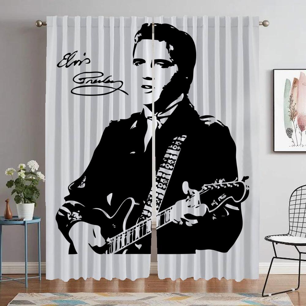 

Kitchen Curtains for Bedroom Elvis Partition Home Interior Curtains for Living Room Halloween Decoration Shades Blackout Curtain W50xH70cmx2pcs-CL