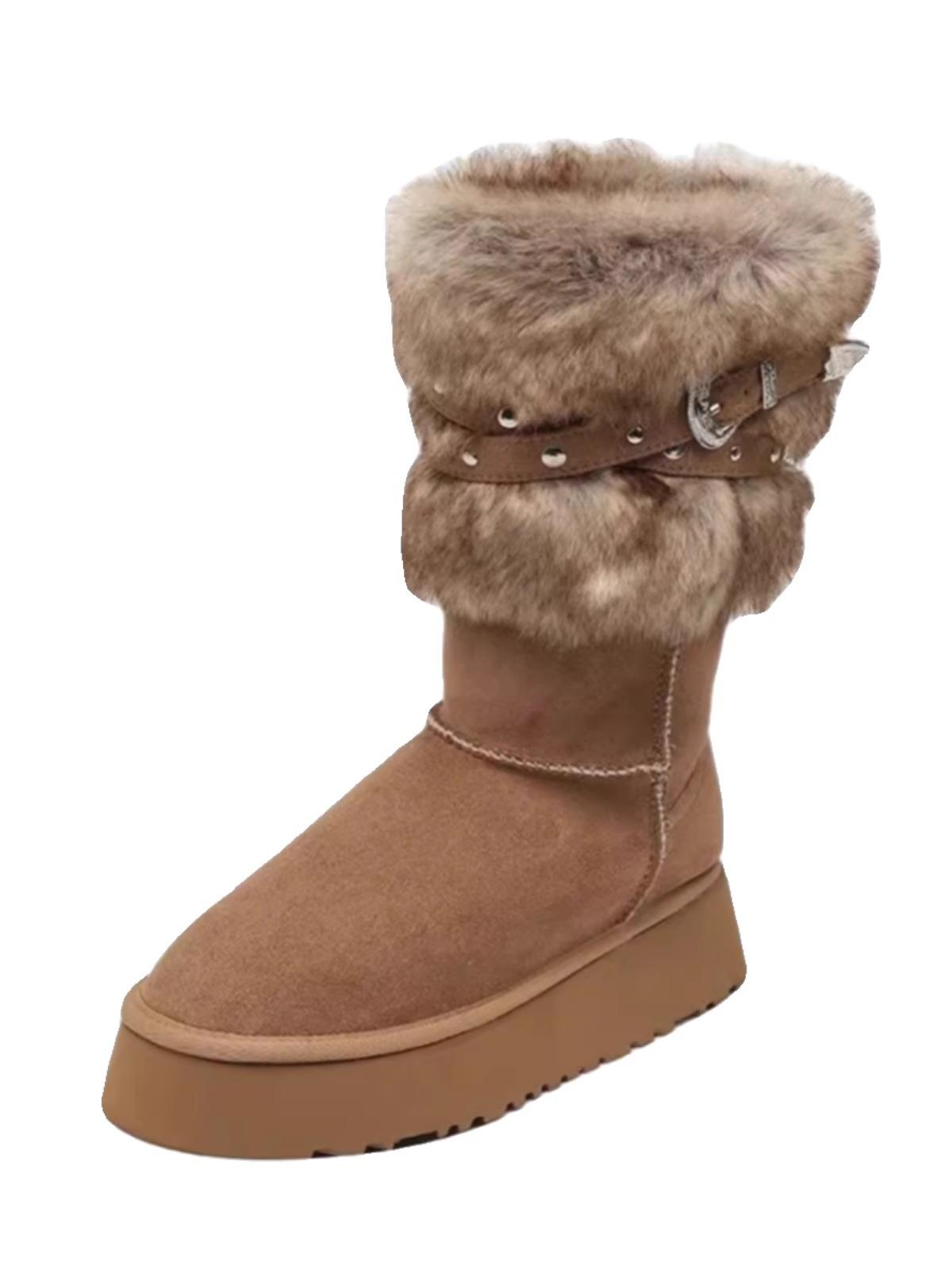 

Северо-восточная мода средние и высокие зимние сапоги женские 2025 зима новые на толстой подошве универсальные хлопковые туфли Мао Мао 39 малиновый