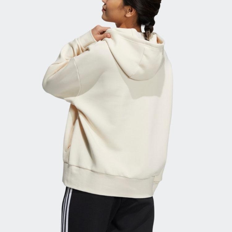 Adidas Solid Color Drawstring Pullover Hoodie with Long Sleeves Women Tops Off-White HG1823