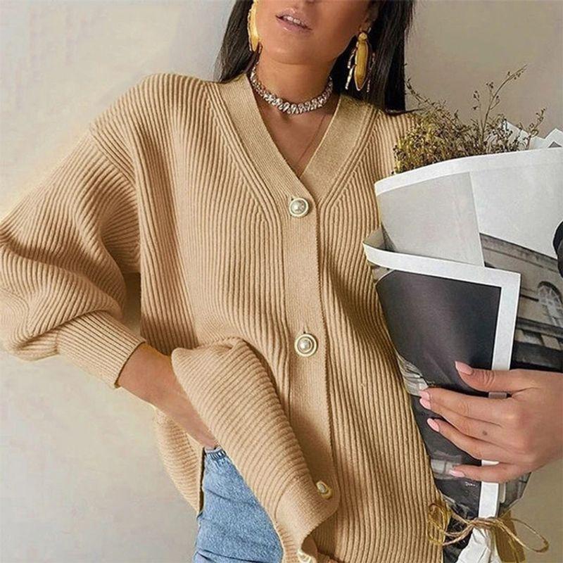 Fashion Sweater Outwear Pure Color Casual Cardigan Loose Knitting Breasted Women Knitted Jacket