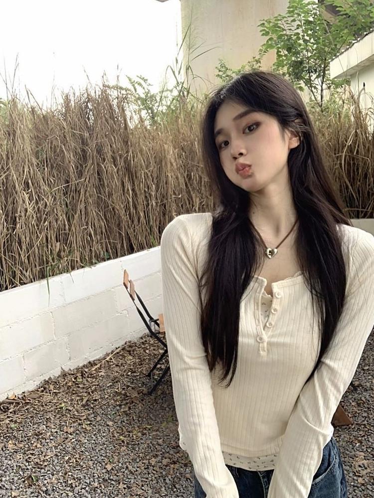 Spring & Autumn Floral Two-Piece Look Long-Sleeve Slimming Top for Women