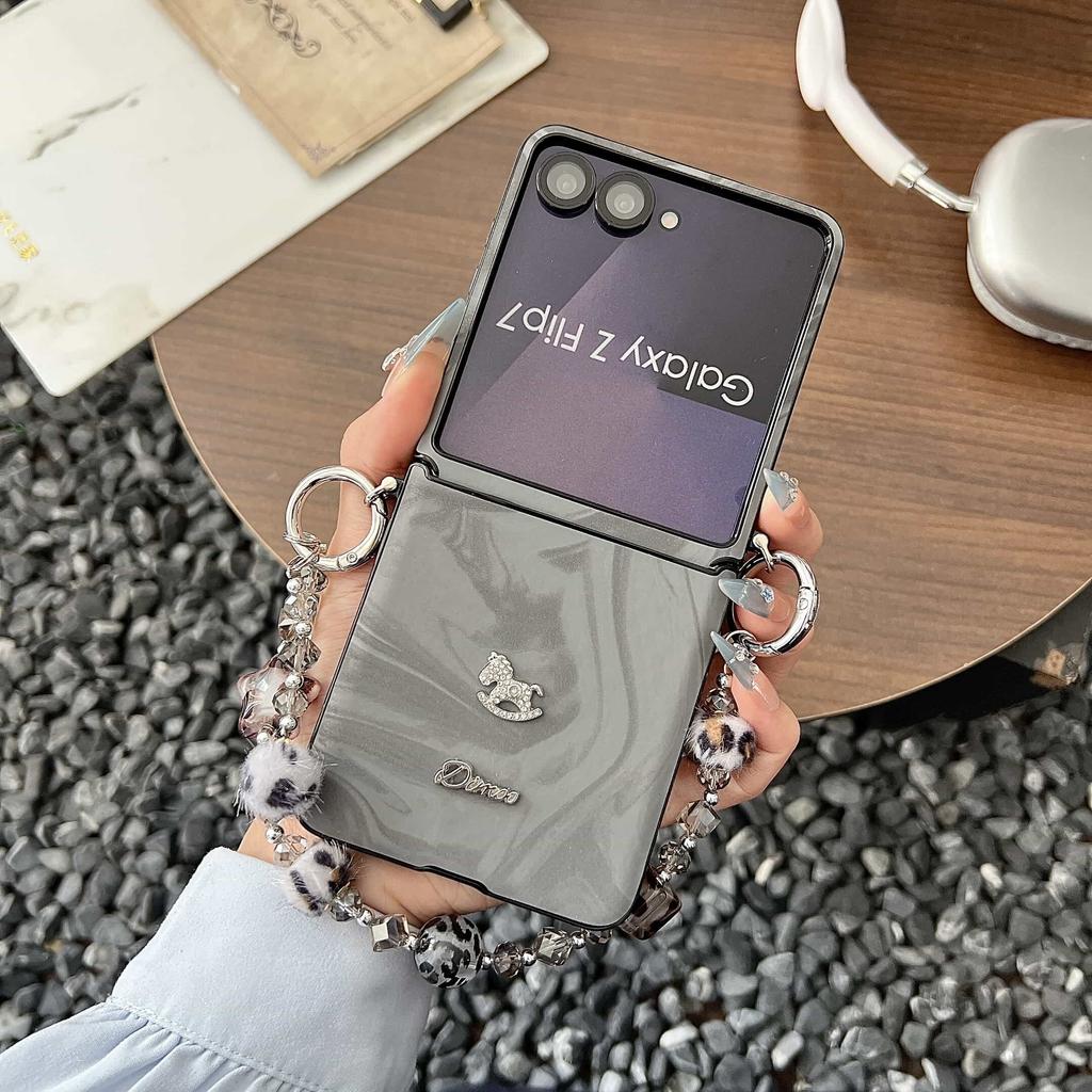 PU Phone Case for Samsung Galaxy Z Flip 7 6 5 4 3 with Hinge Protection Detachable Lanyard Phone Bumpers