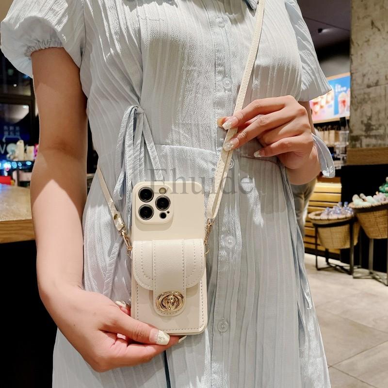 Portemonnaie Hülle für iPhone 16 15 Pro Max 14 Plus 13 12 Mini 11 Pro X XS Max XR 7 8 Crossbody-Gurt Lanyard Ledertasche Kartenabdeckung