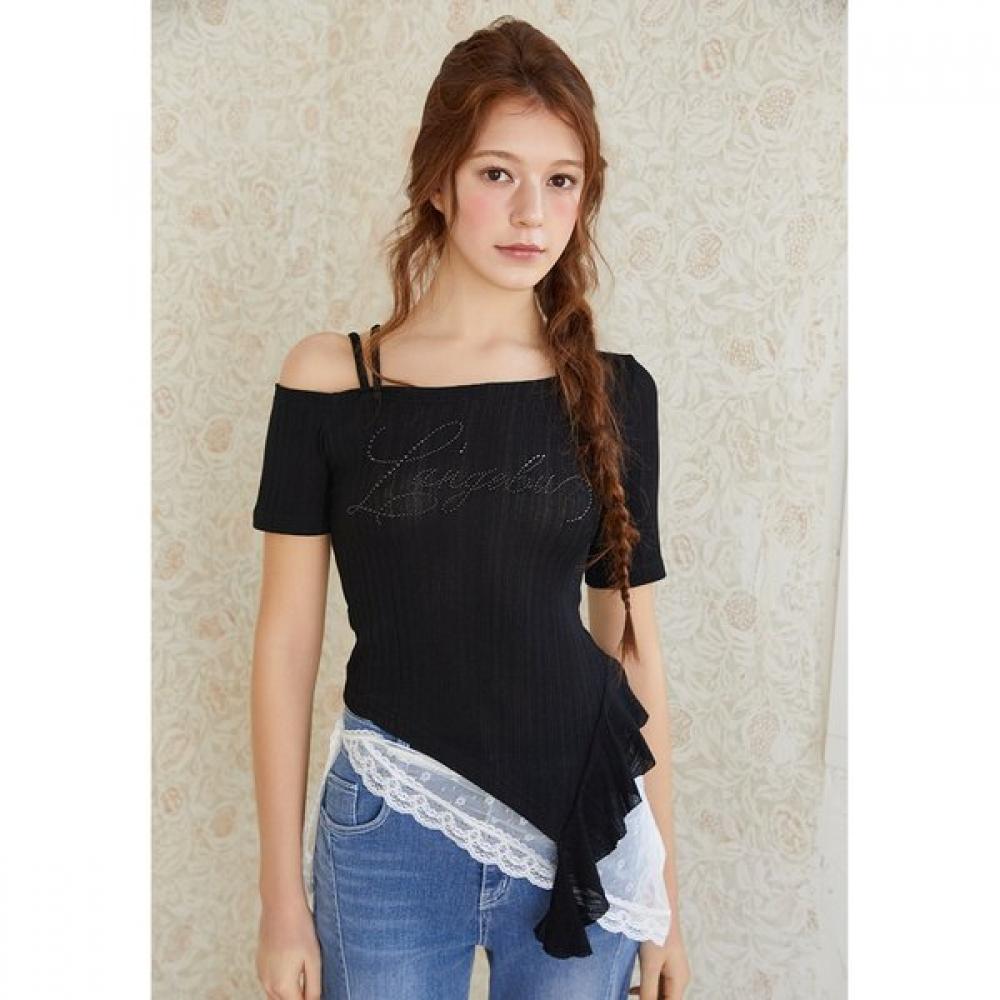 

EgoisT Unbalance One Shoulder LeTTering T shirT es2oTh14 BK/55