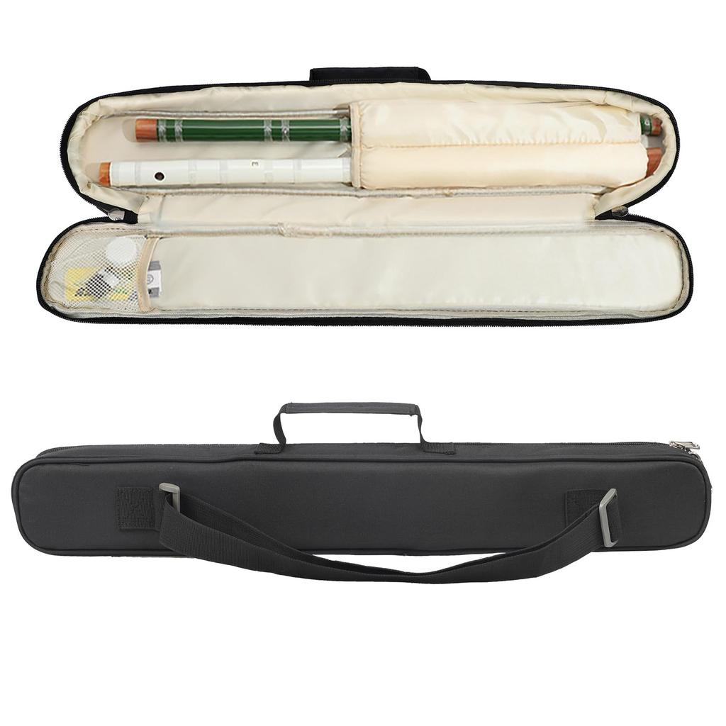 60cm Flötentasche, Weiche Tasche, Schultergurt, Hartschalenkoffer, Platz für 2 Flöten, Leicht, Wasserdicht, Stoßfest, für Blasinstrumente, Schwarz