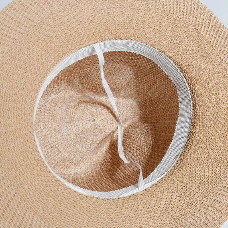 WTEMPO Couple Spring Summer Foldable Sunscreen Hats with Windproof Rope Solid Color Wide Brim Holiday Travel Beach Breathable Sun Hats
