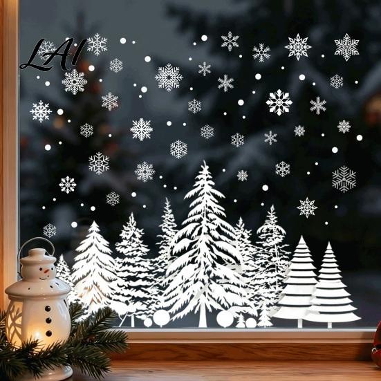 Christmas Party Glass Decorations White Winter Forest Window Static Sticker Waterproof PVC Snow Scene Wall Decals Decal Silhouette Art for