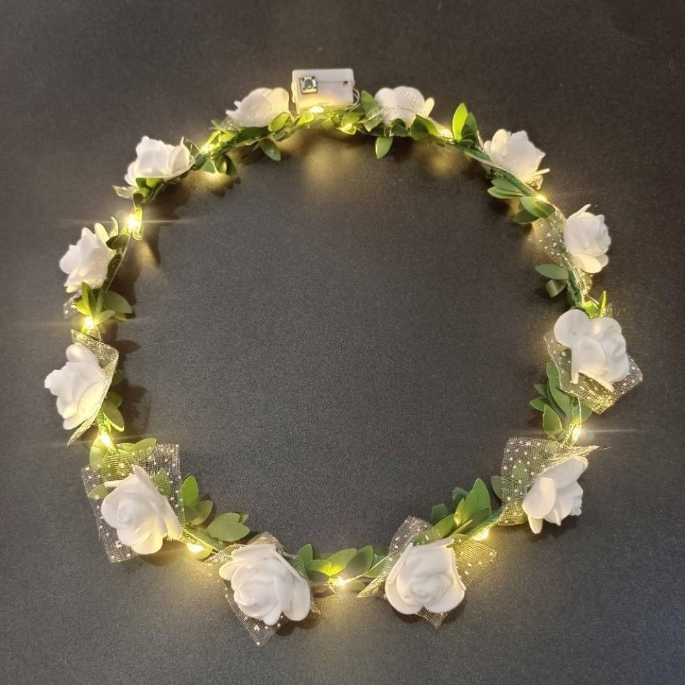 Ghirlanda di Fiori Artificiali Regolabile Fiore di Rosa Ghirlanda di Fiori Fascia con Luce LED Abbigliamento per Festival