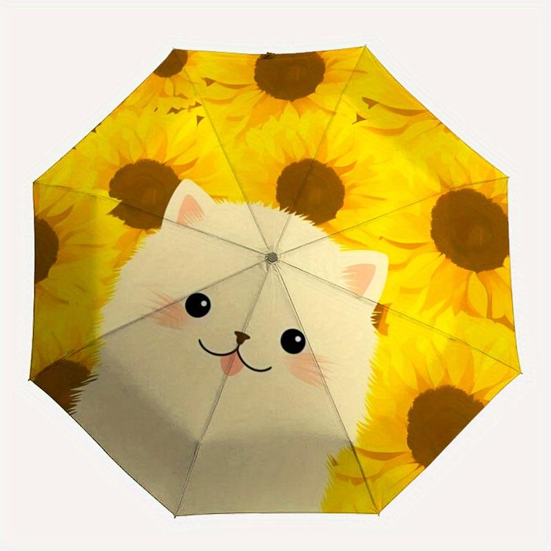 

1pc Sunflower Kitten Automatic Open/Close Umbrella with Windproof, Functional Design, 8-Rib Sturdy Canopy, Durable Ribs135