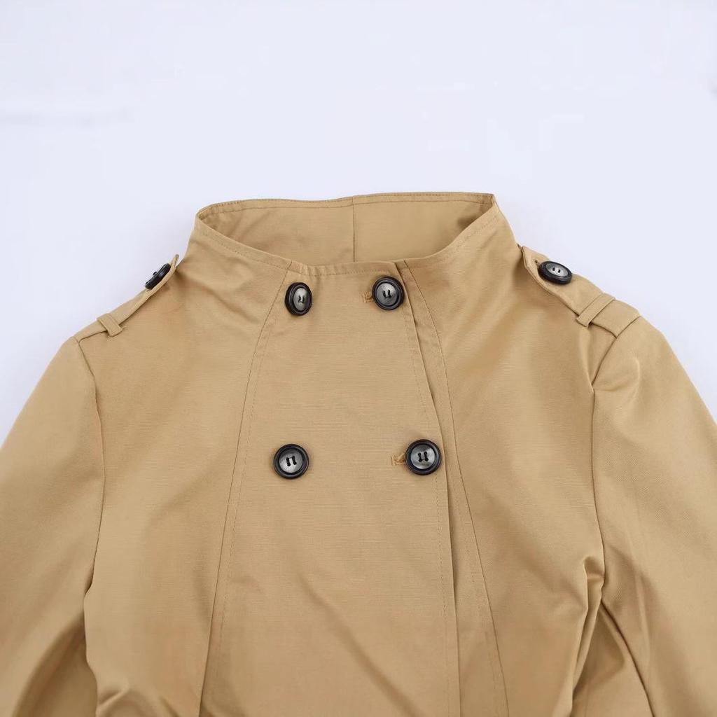 Spring 2025 Women's European & American Style Fashion Print Short Trench Coat with Scarf Detail