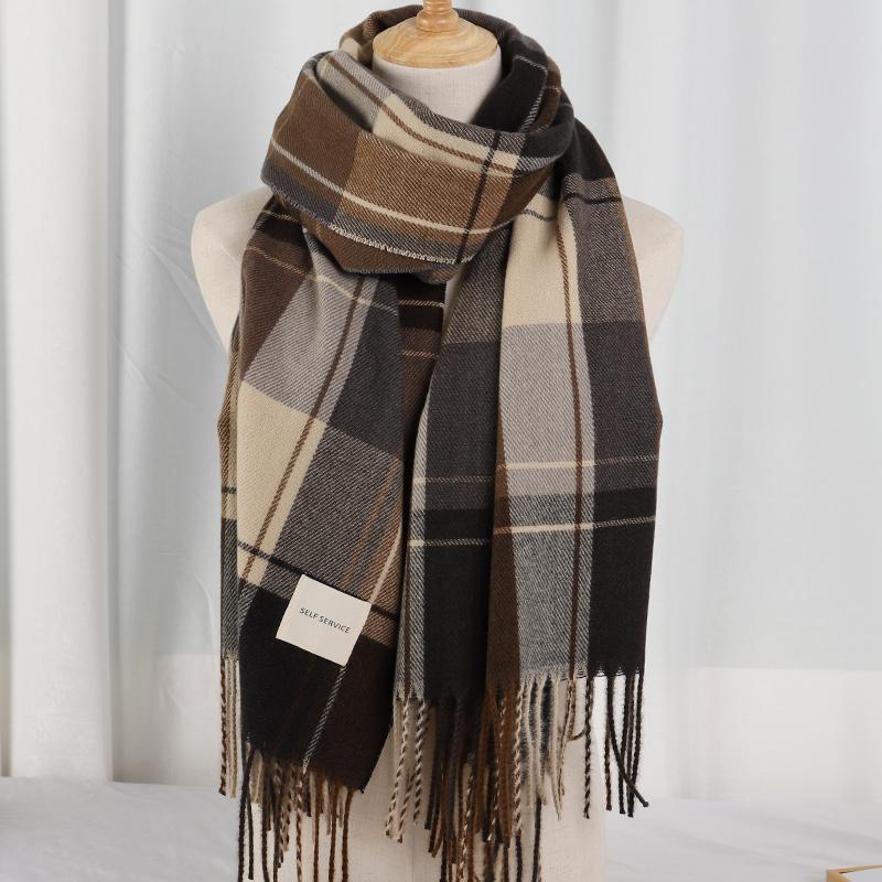 Plaid Long Scarf Winter Warm Cashmere Women Pashmina Foulard Bandana Scarves Female Luxury Hijab Tassel Shawl Wraps  Pareo