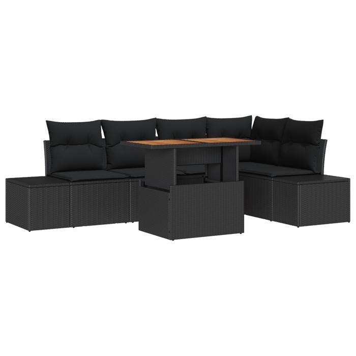 VidaXL Ensemble de Canapés de Jardin 6 pièces avec Coussins Rotin Poly Noir 3358704