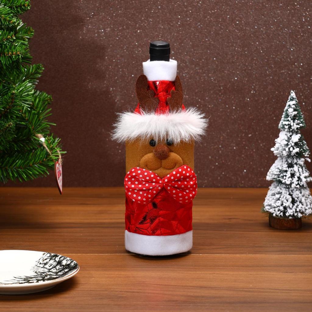 Festive Wine Bottle Covers: Christmas & New Year Table Decor with Cartoon Santa & Snowman Sleeves