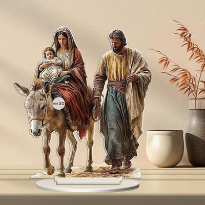 Noel Doğum Sahnesi Heykelciği 2D Düz Akrilik İşaret Orta Parçası Ev Dekoru Masa Süsü Kutsal