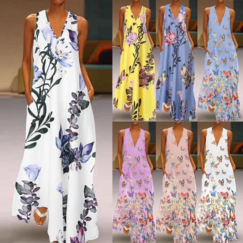 Elegant Women Sleeveless Bohemia Long Maxi Dress For Summer Beach Parties In Plus Sizes