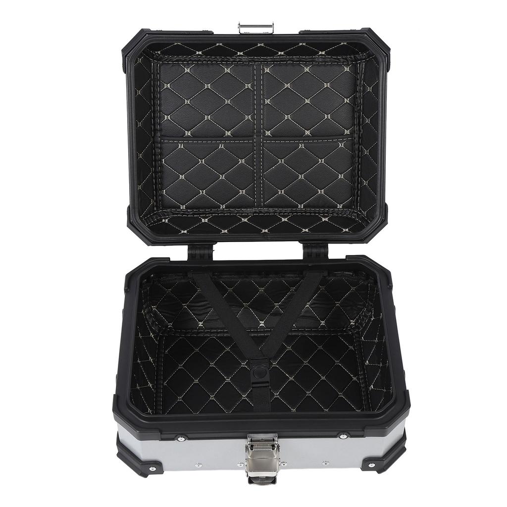 25L Motorcycle Top Box Aluminum Alloy Quick Release Water Resistant with Safety Lock Universal Rear Top Case for Helmet Luggage Silver