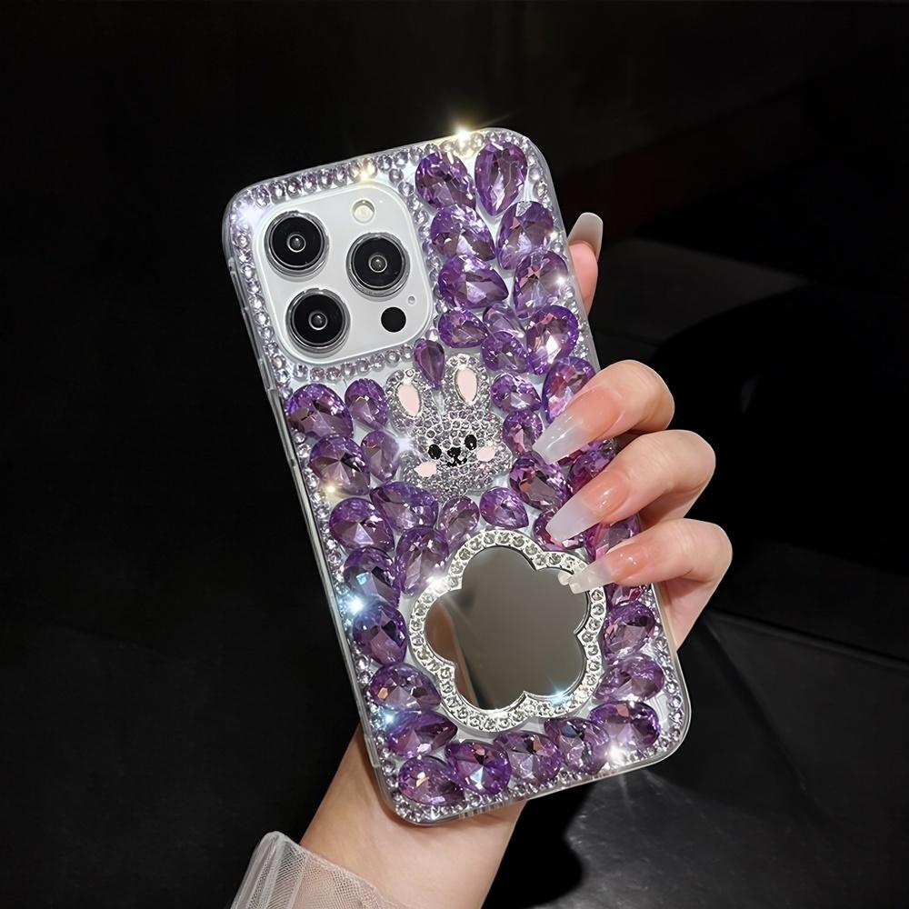 Glitzer-Strass-Handyhülle mit Herzspiegel und süßem Hasendesign, Für iPhone 17 16 15 14 13 12 11 Pro Max Air mini 16e 8 7 Plus X XS XR SE 2022
